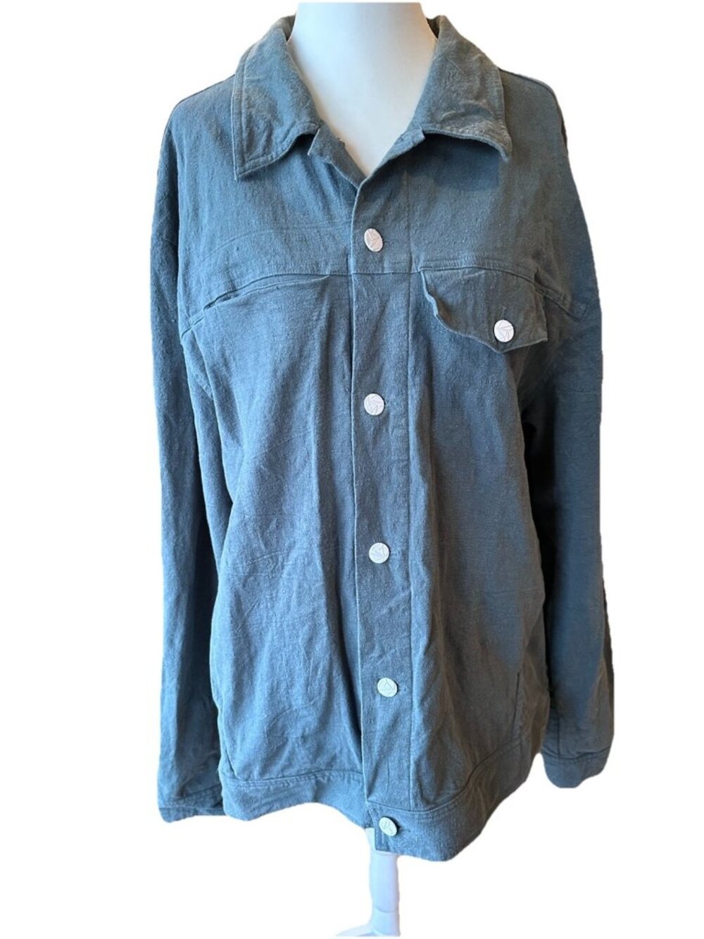 Linen Viscose Blend Blue Gray Jacket Kynus For Anthropologie XL